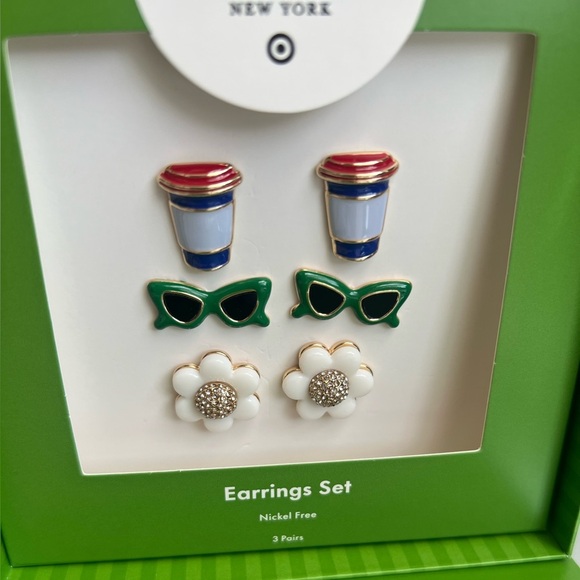 Kate Spade x Target Stud Earrings Set Sunglasses Flowers Coffee Cups 3 Pairs NEW - Picture 9 of 12